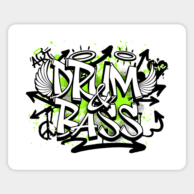 DRUM & BASS  - Graffiti Steez (Lime/black) Magnet by DISCOTHREADZ 